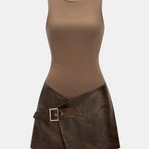 Chic Brown Midi Dress with Belt Detail